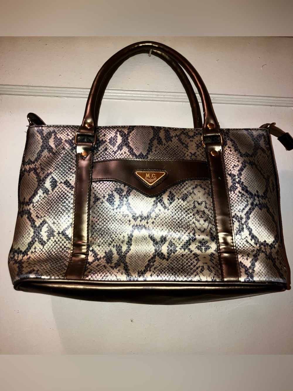 Vintage MC Marc Chantal Snake-Print handbag in metallic Brown and gold